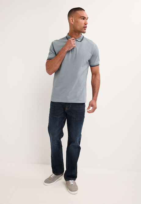 Mens Blue Tipped Stripe Polo Shirt