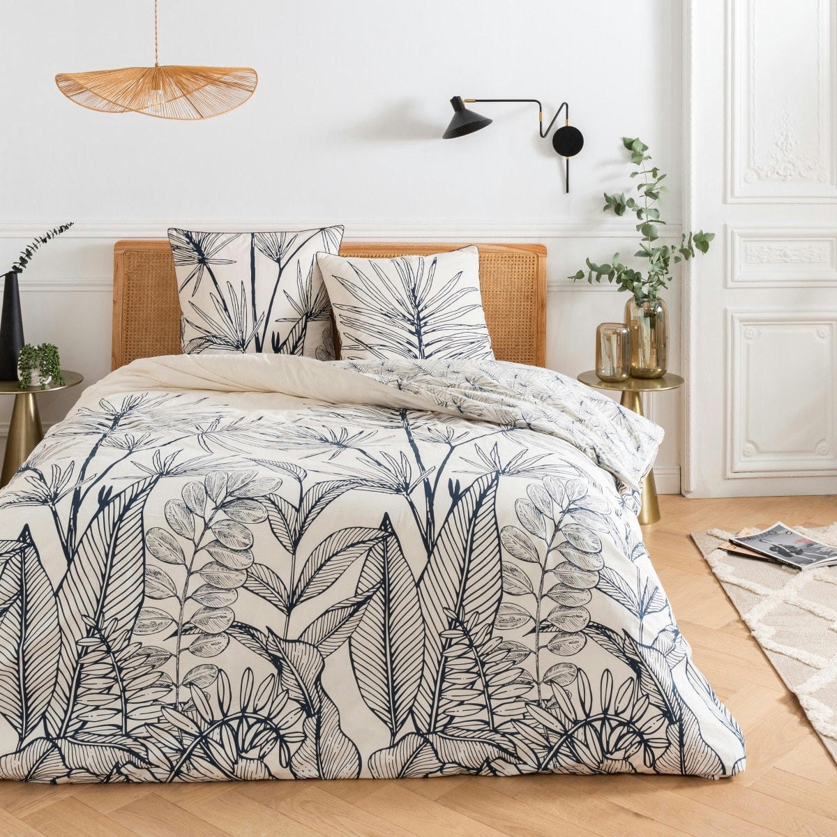 ORPHEE - Parure de lit 2 personnes coton  imprimé blanc 240x220cm