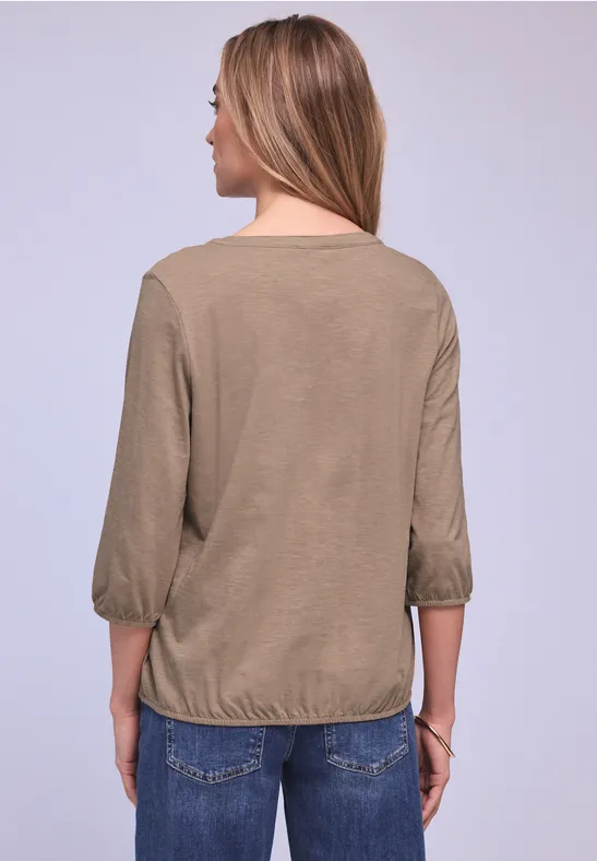 3/4-Arm Shirt mit Split Neck und Knöpfen