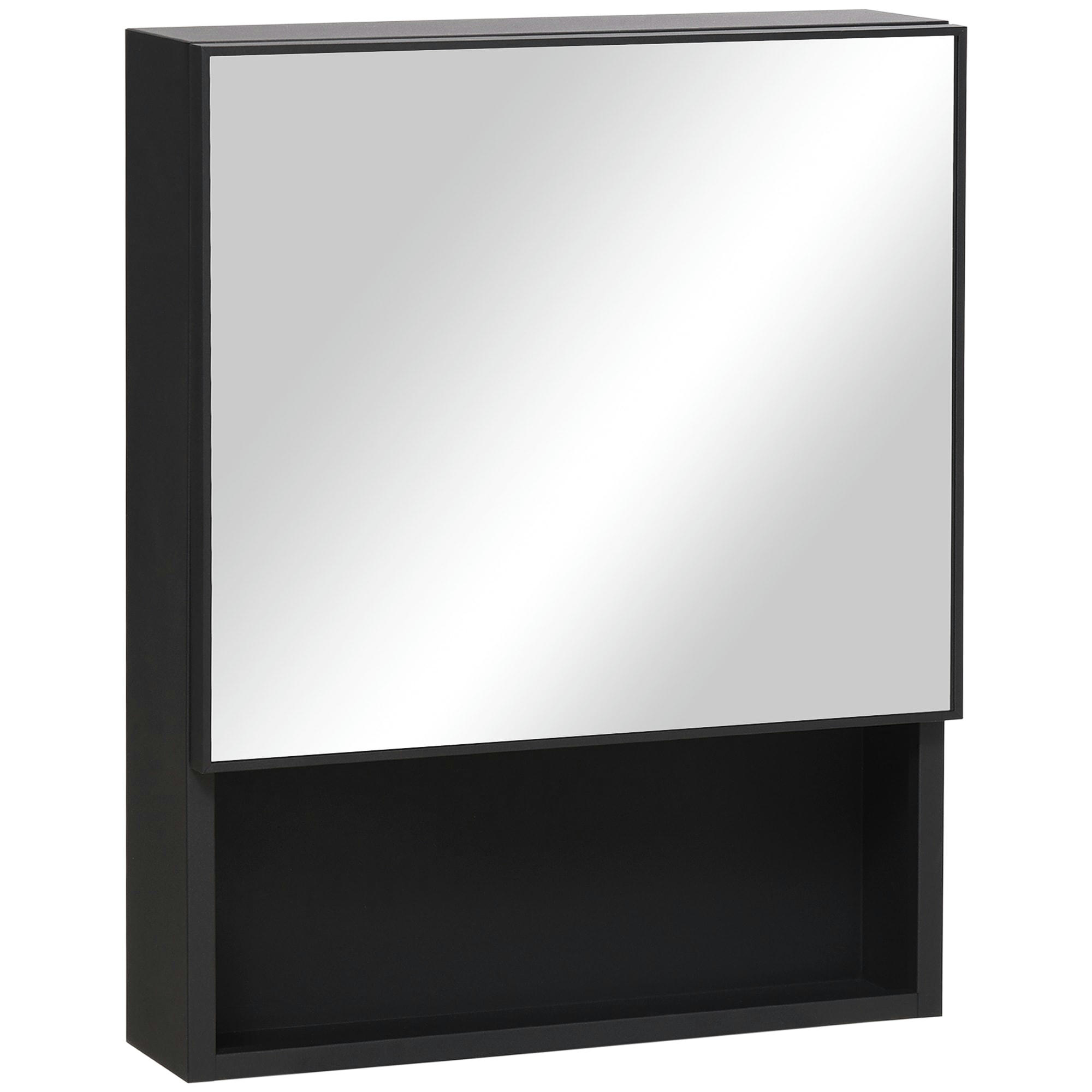 - Armoire murale salle de bain porte miroir étagère niche acier noir