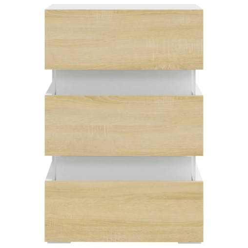 NNEVL LED Bedside Cabinet White and Sonoma Oak 45x35x67 cm Chipboard