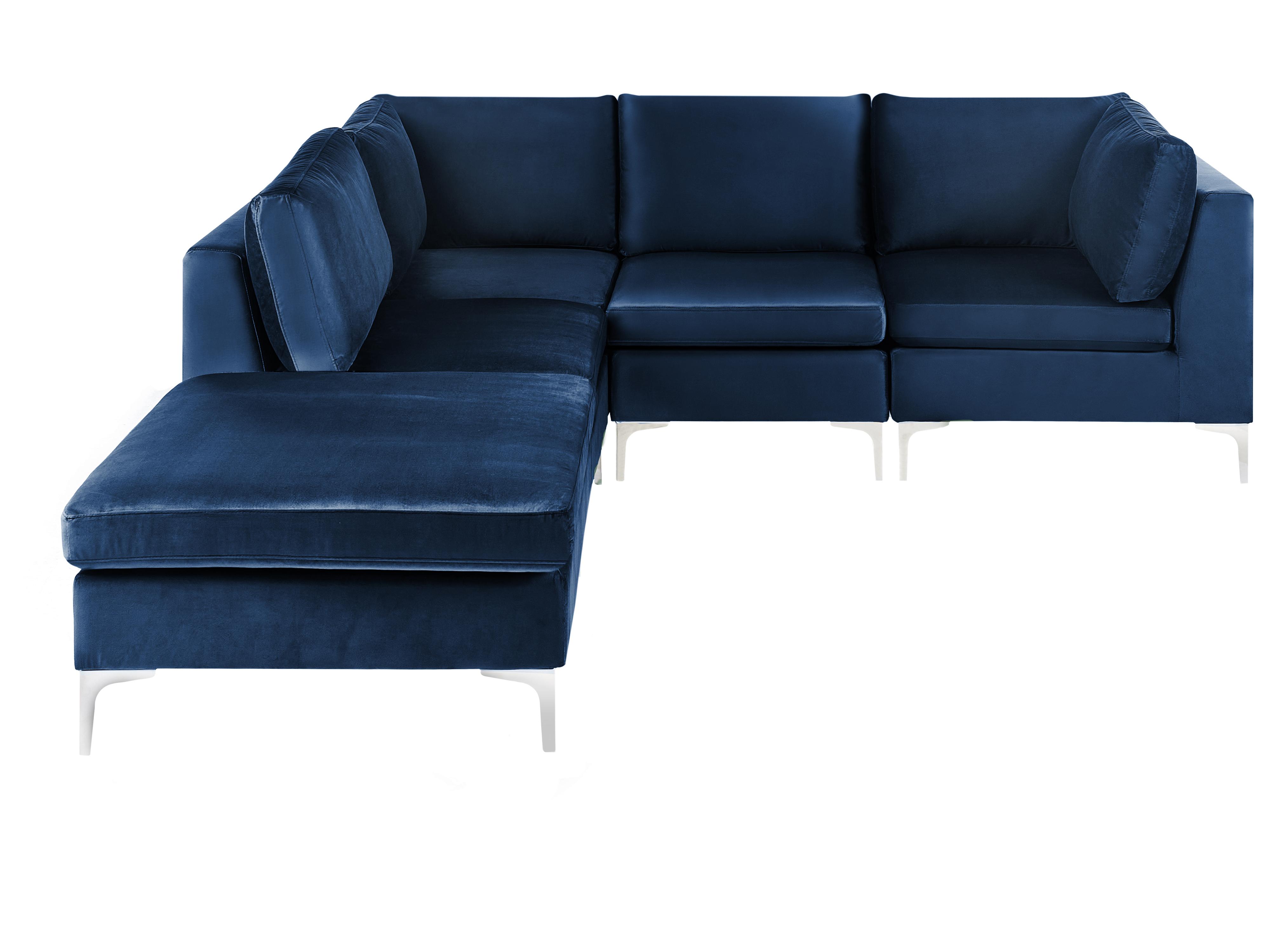 Modular Corner Sofa 4 Seater EVJA Velvet Navy Blue with Ottoman Right Hand