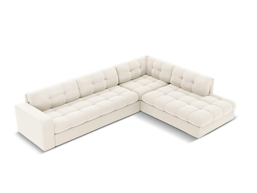 JUSTIN - Canapé d'angle 5 places en velours beige clair