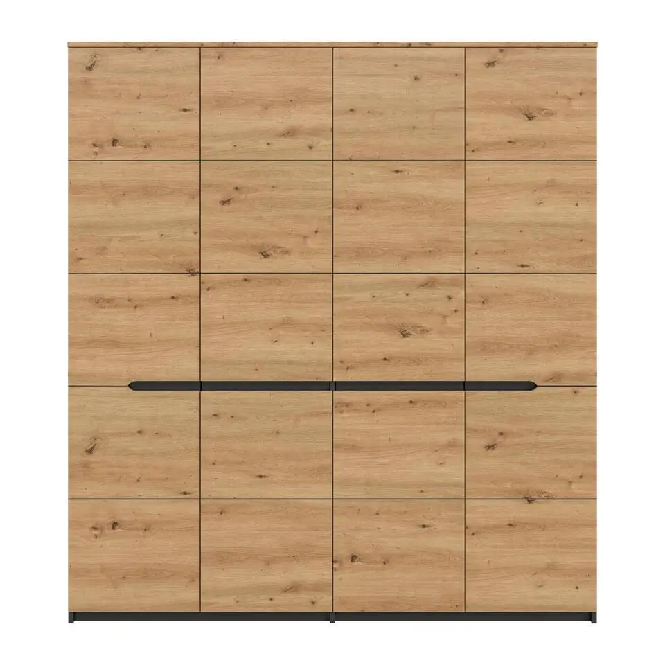 Hioshop Canu kledingkast 4 deuren grijs- eik decor