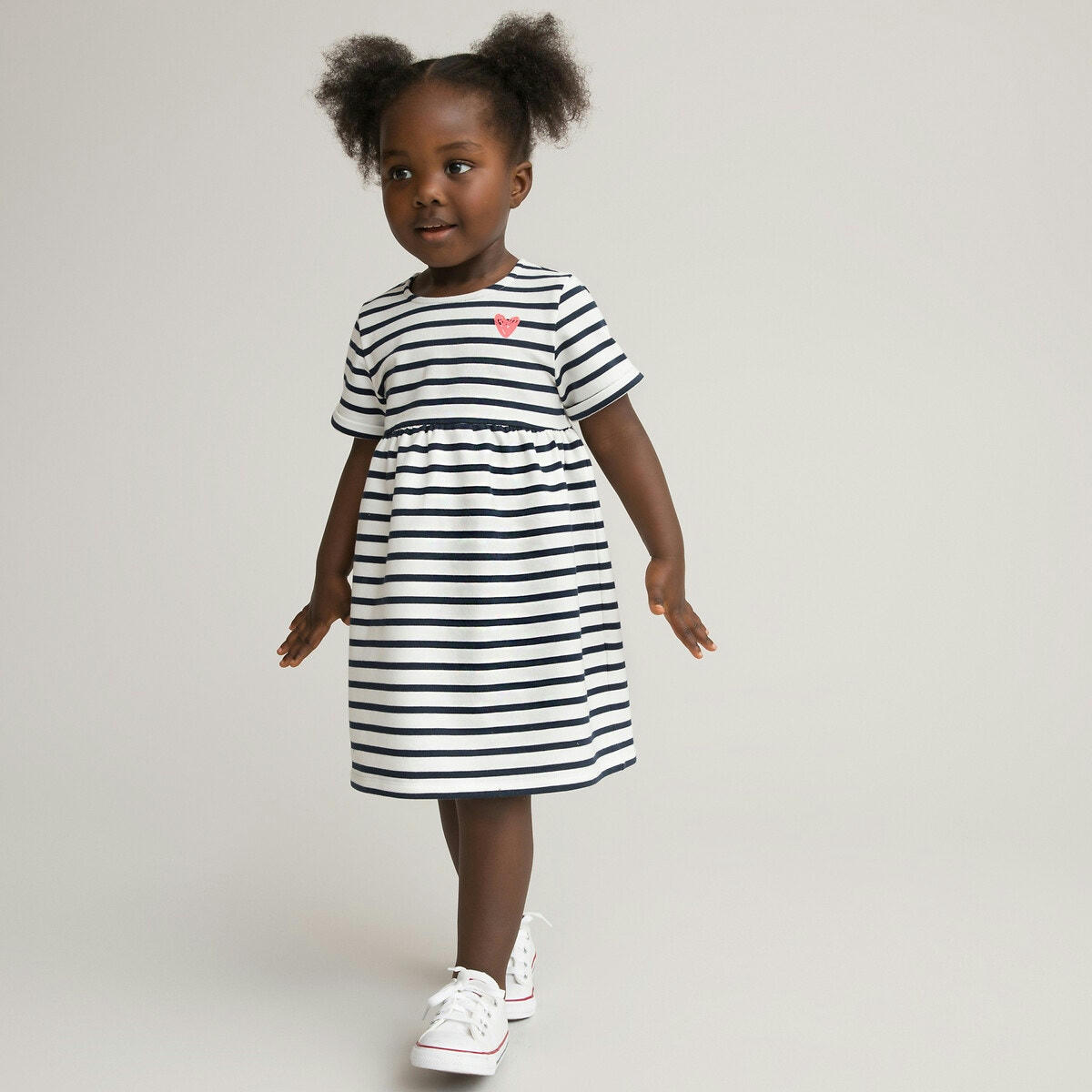 Robe rayée manches courtes, molleton en coton bio