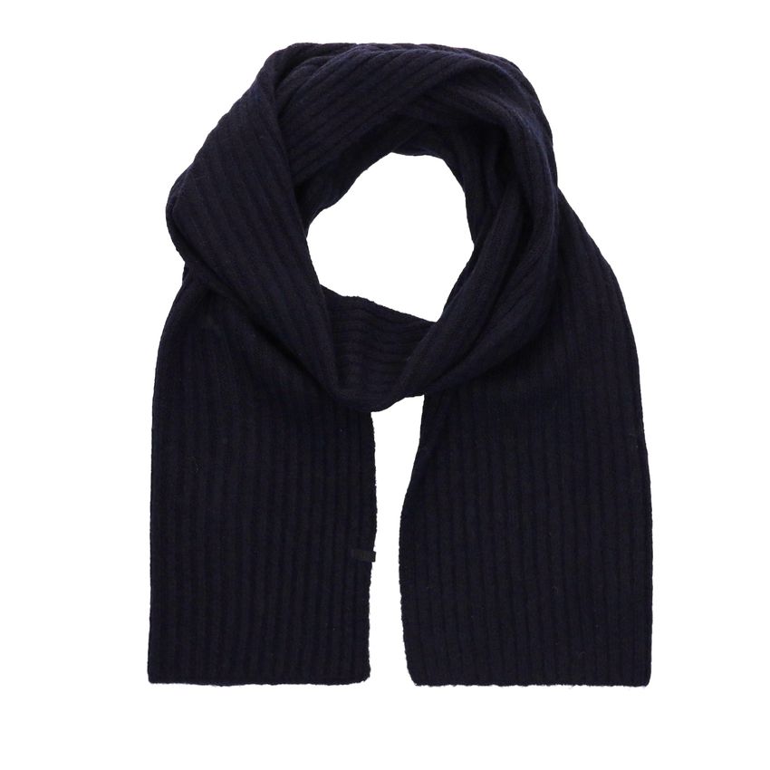 Manfield Blauwe sjaal met ribbel details