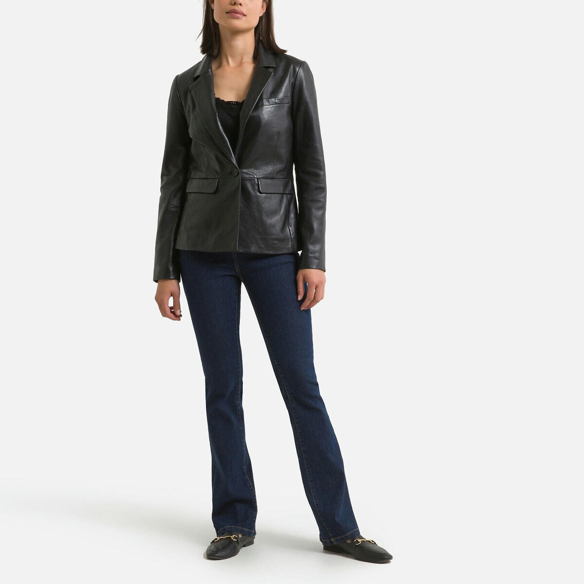 Veste coupe cintrée, cuir agneau