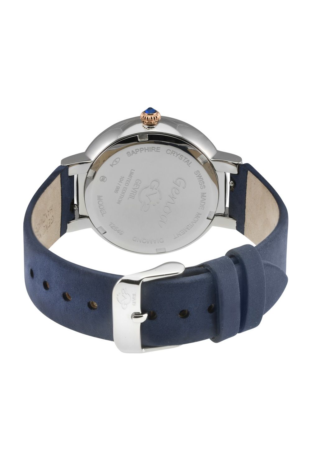 GV2 Genoa Blue MOP Dial Authentic Handmade Blue Abisso Suede Leather Watch