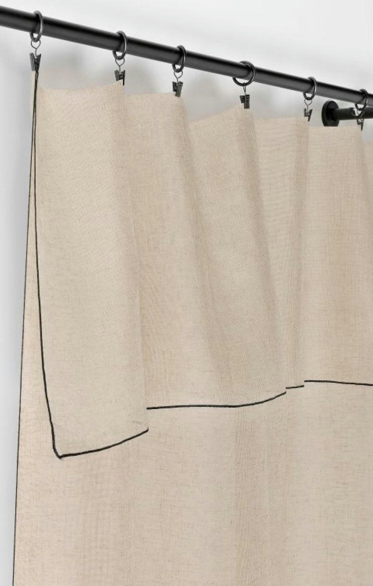 - Voilage aspect lin bourdon noir écru 140x295cm