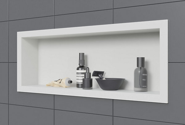 Niche murale douche acier inoxydable, étagère rangement douche salle de bain encastrable BS206010 - 20x60x10cm - Blanc