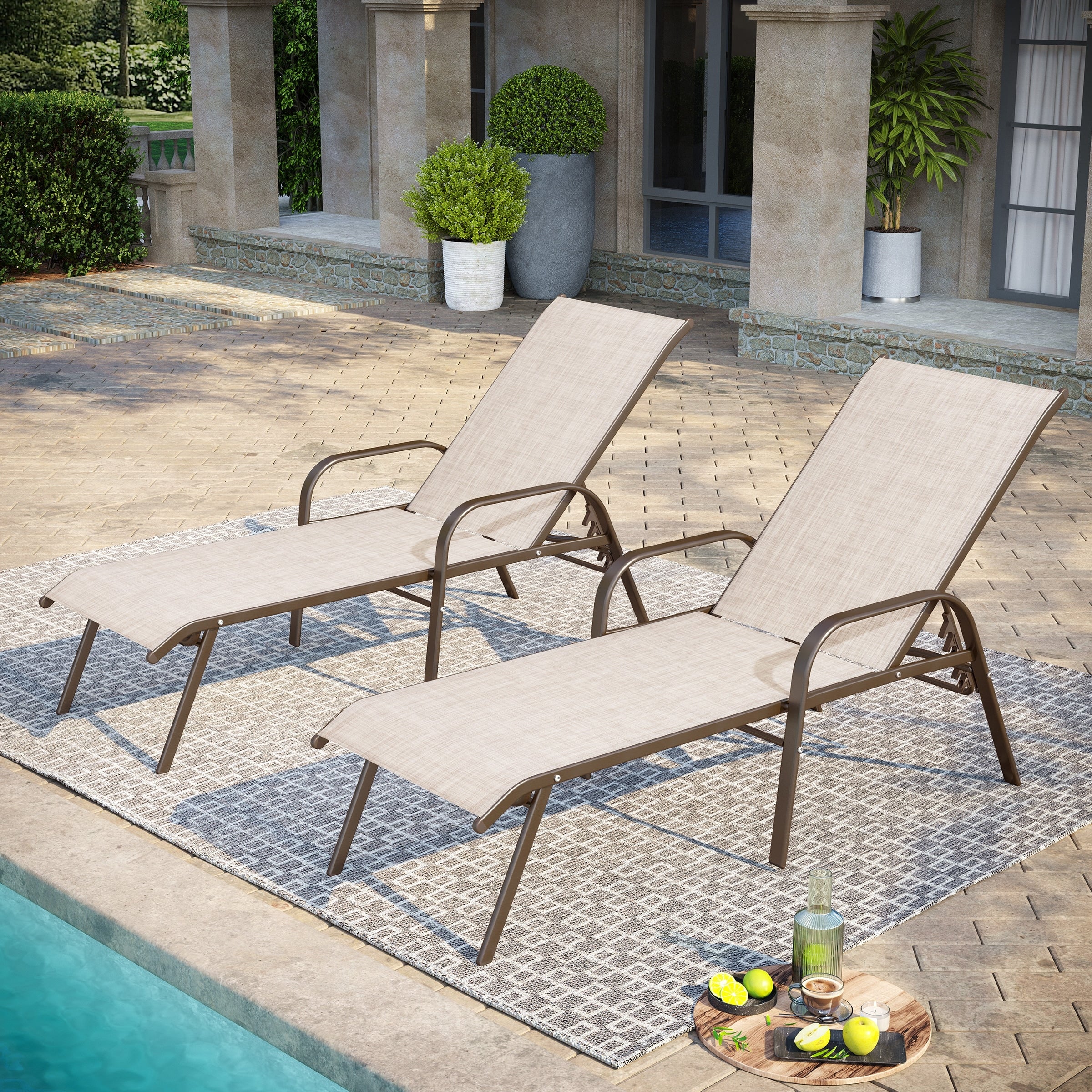 Pellebant 2/4PCS Outdoor Adjustable Patio Chaise Lounge Chairs