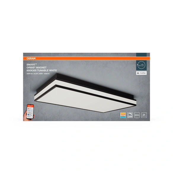 Deckenleuchte, tunable white, LxBxH: 60x30x8,6 cm, schwarz