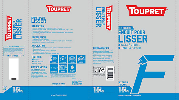 Enduit de lissage pour finition en poudre Toupret 15kg
