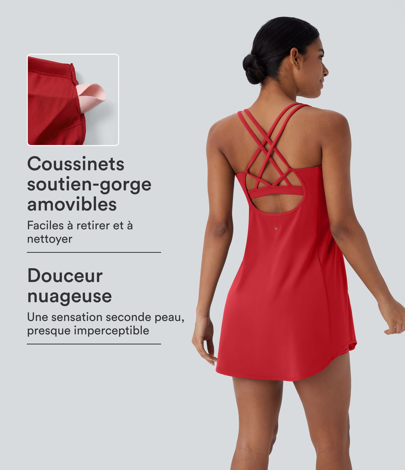 Robe de sport yoga mini 2-pièces SoftlyZero™ Plush à découpes avec poche A-C