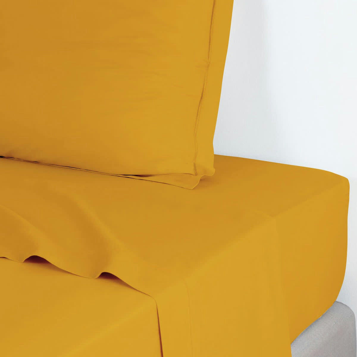 JULIA - Drap plat satin de coton  240x300 jaune moutarde