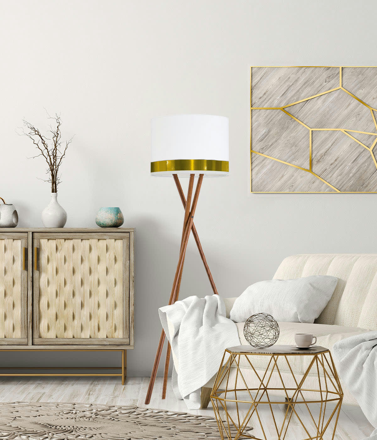 JONC - Abat-jour lampadaire Jonc Blanc  D: 45 x H: 25