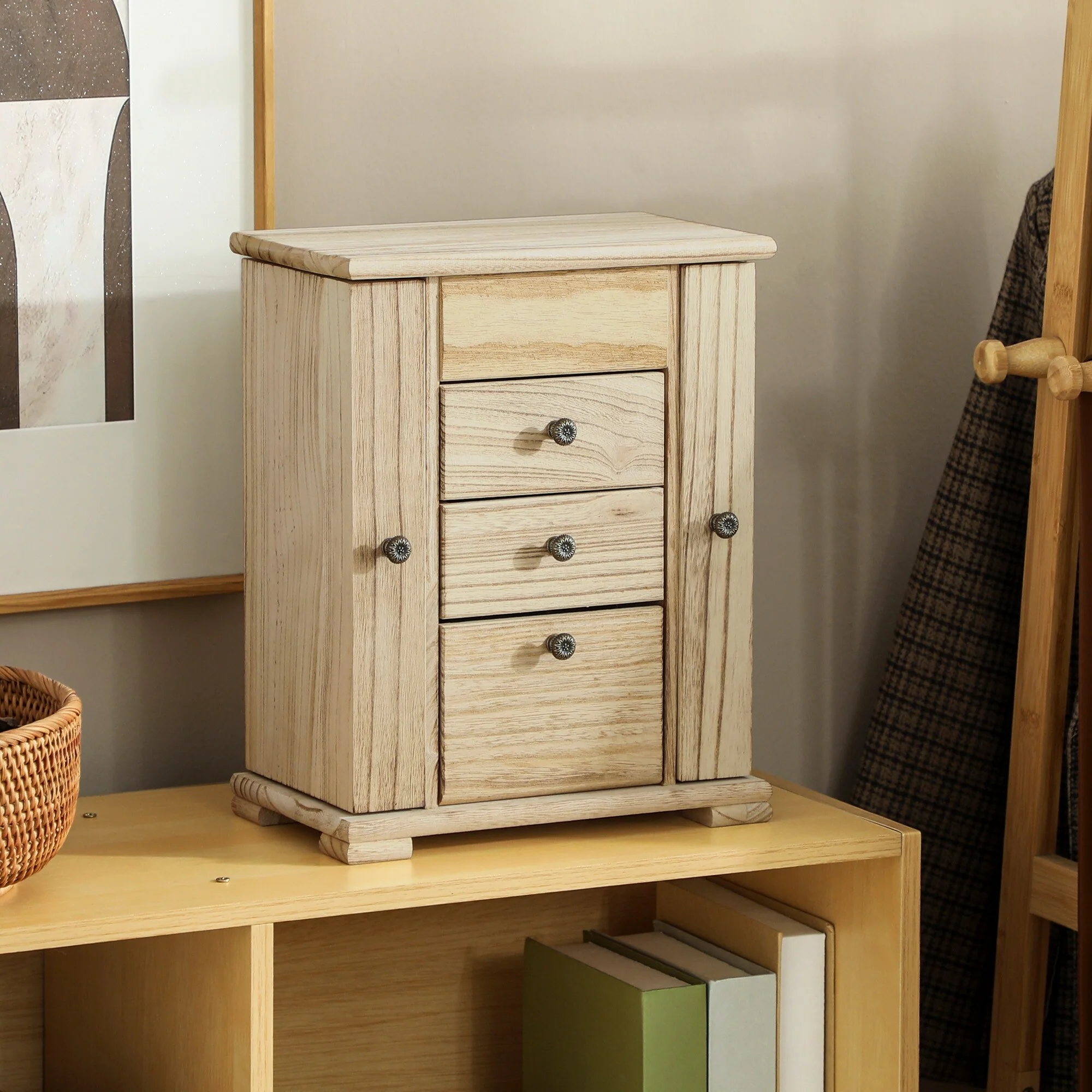 HOMCOM 4-Tier Wooden Jewelry Box for Women, Jewelry Organizer with Mirror and 2 Drawers for Rings Earrings Necklaces Bracelets