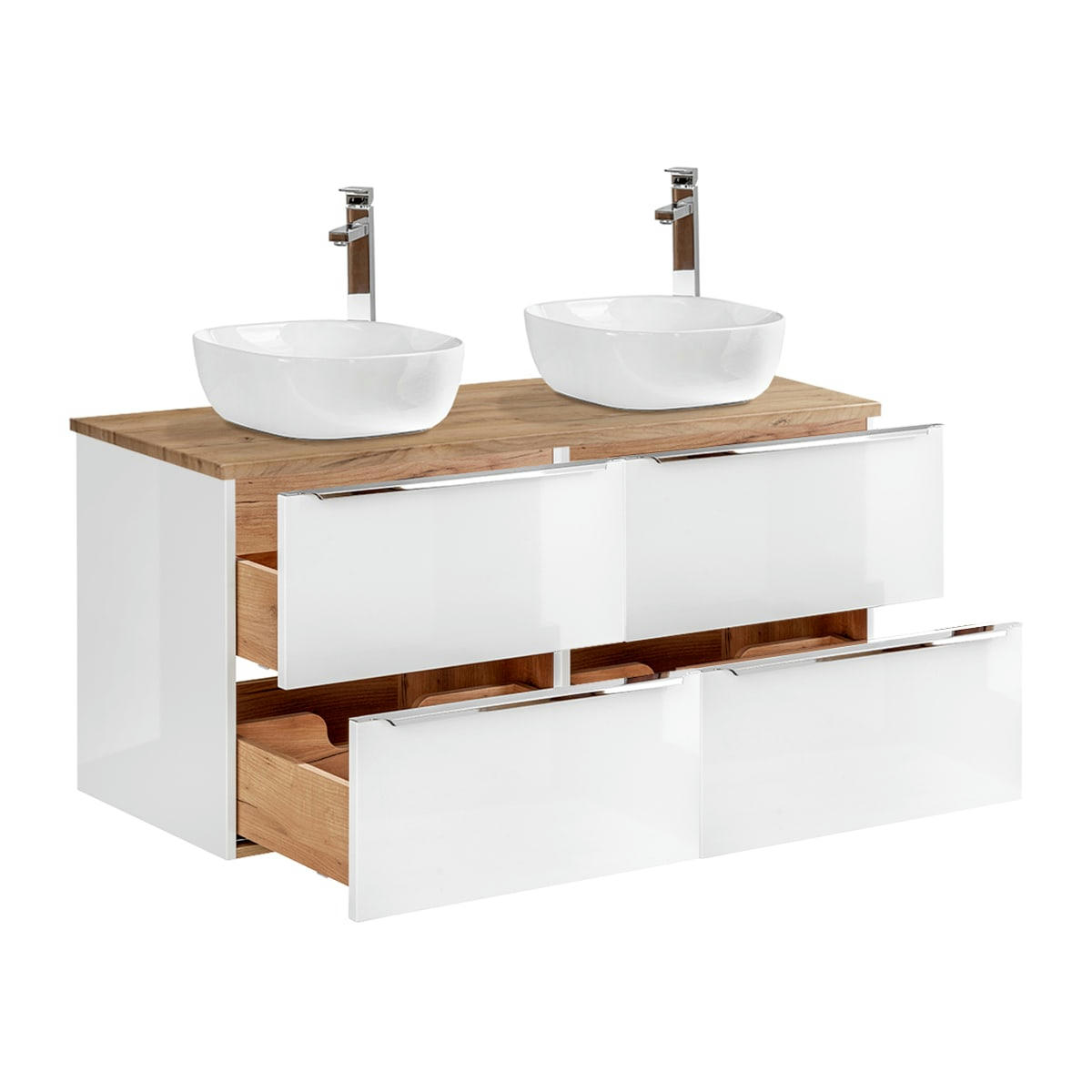 - Meuble double vasque 120cm blanc et naturel