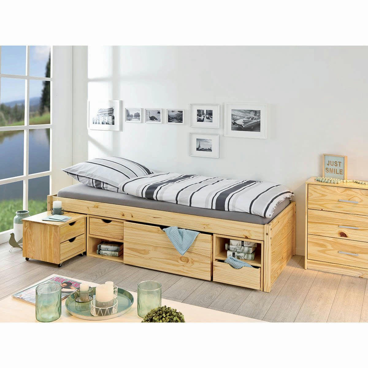 CALI - Lit  90x200cm multi-rangement bois massif