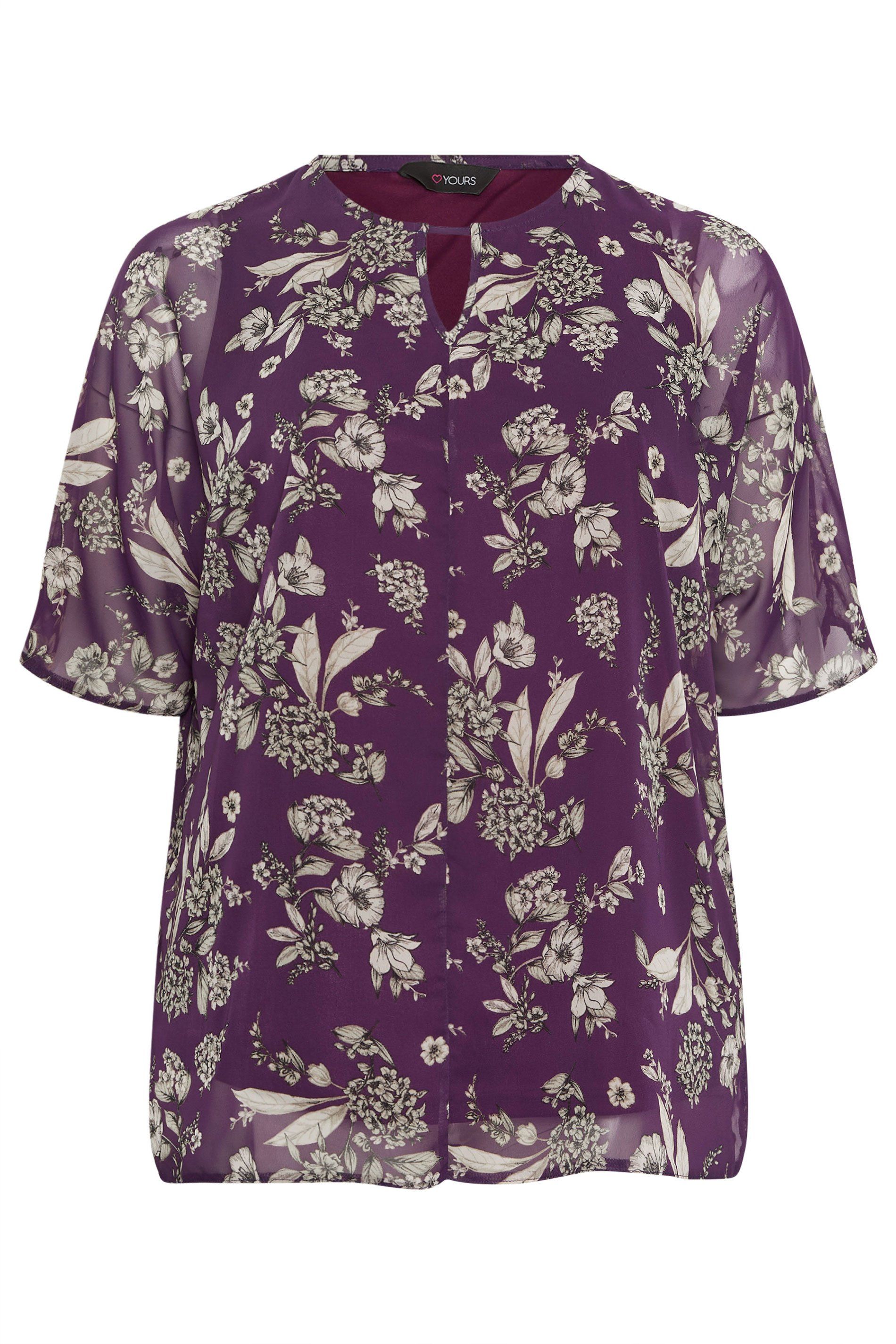 Yours Floral Print Keyhole Detail Top