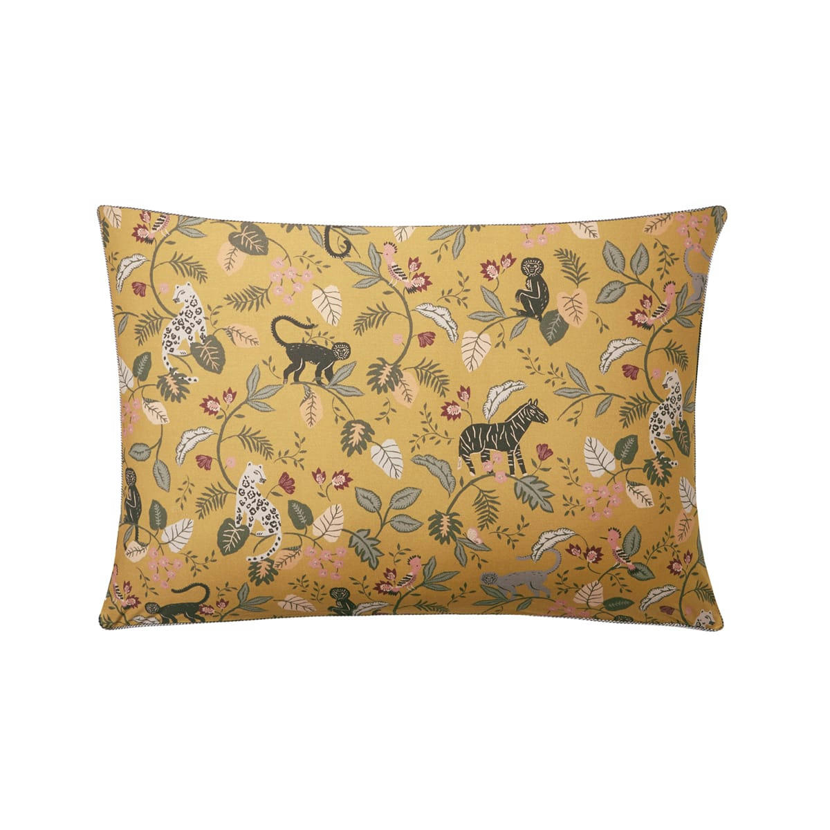 BESTIAIRE - Taie d'oreiller imprimée en percale de coton jaune 50x75