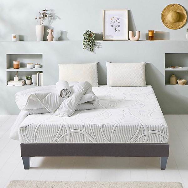 Pack Eupraxie 160x200 cm Matelas Mousse   Sommier Bois   Accessoires