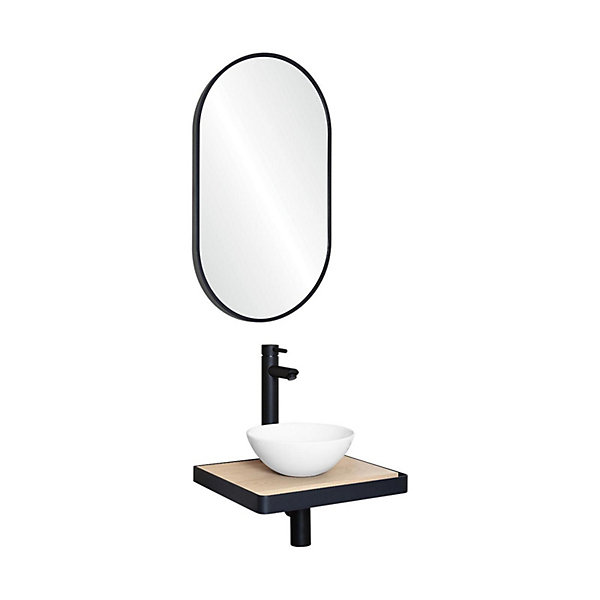 Meuble lave-mains SOHO plan fin p-serviette face vasque blanche rob miroir