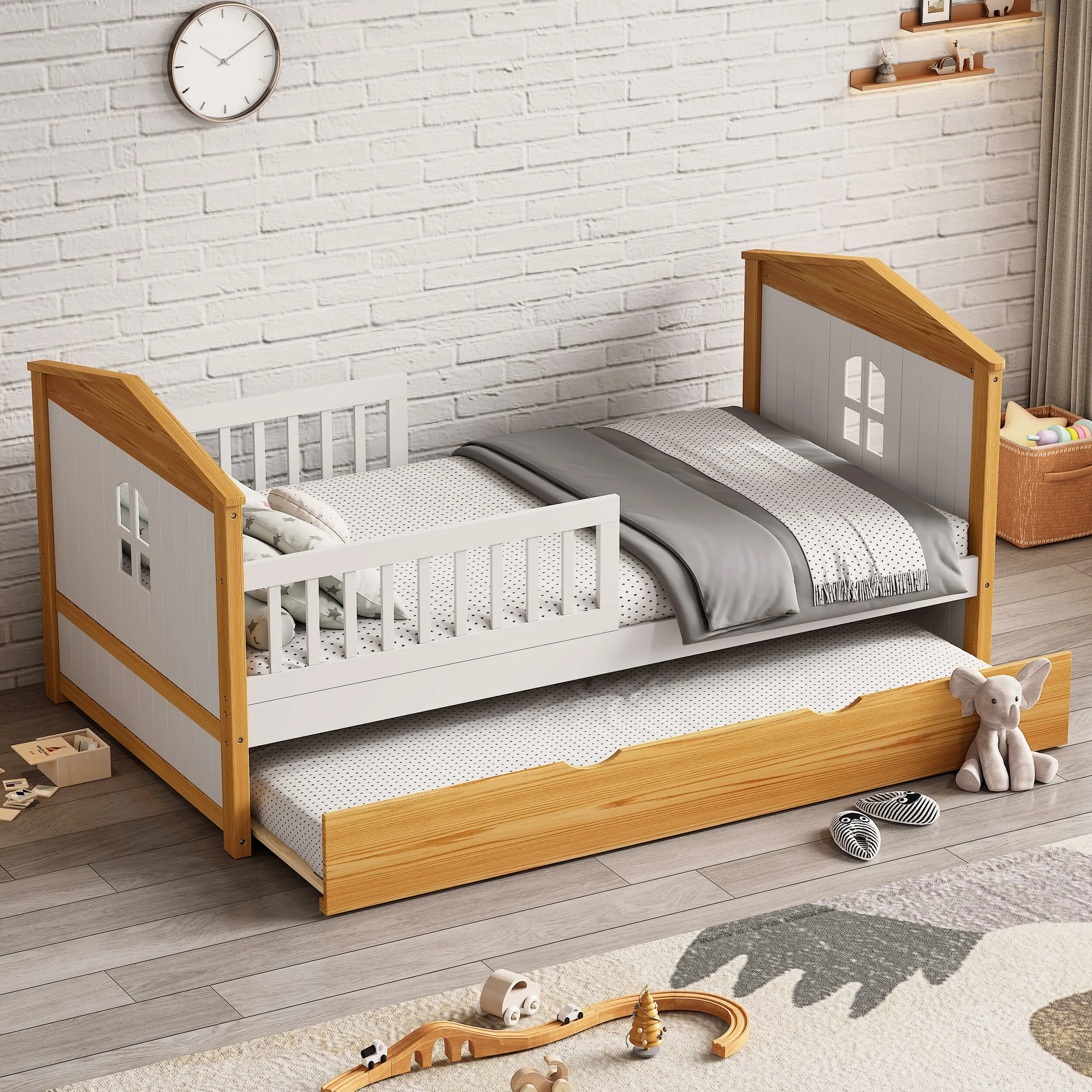 Twin House Bed with Trundle for Teens
