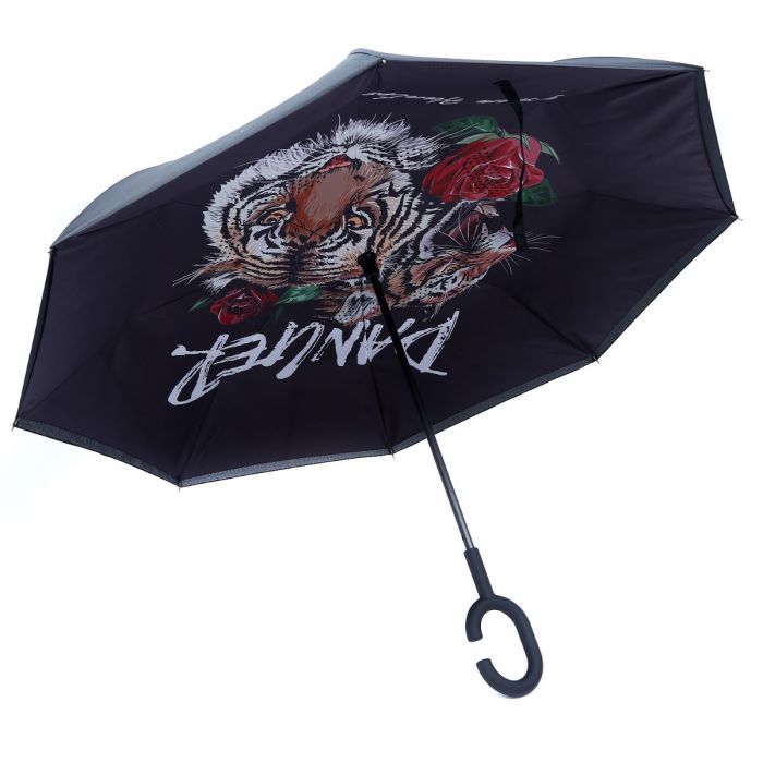 PEACH ACCESSORIES Tiger Rose Upside Down Umbrella