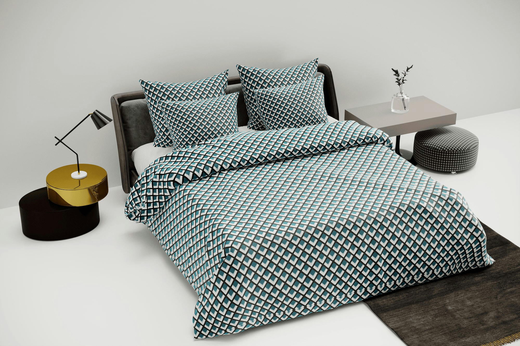 ELVI - Parure de lit en satin de coton motif géométrique 240x220cm