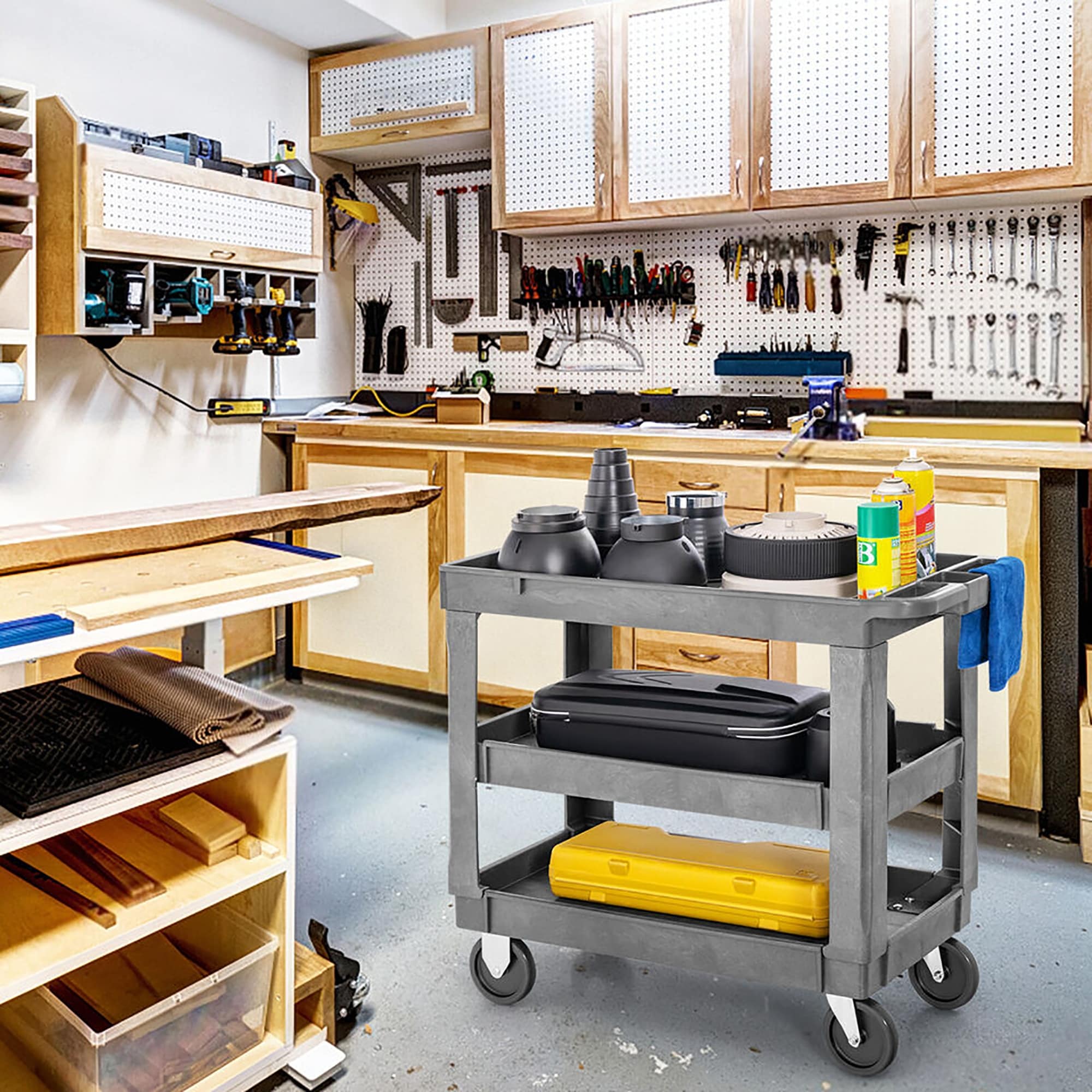 Gymax 3-Tier Utility Cart Heavy-Duty PP Service Cart w/550 LBS Max