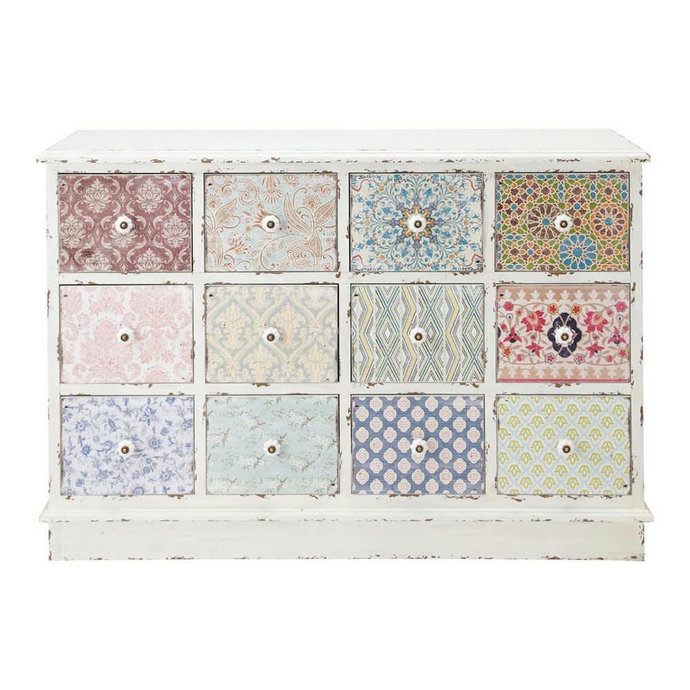 Célestine - Cabinet de rangement 12 tiroirs blanc cassé