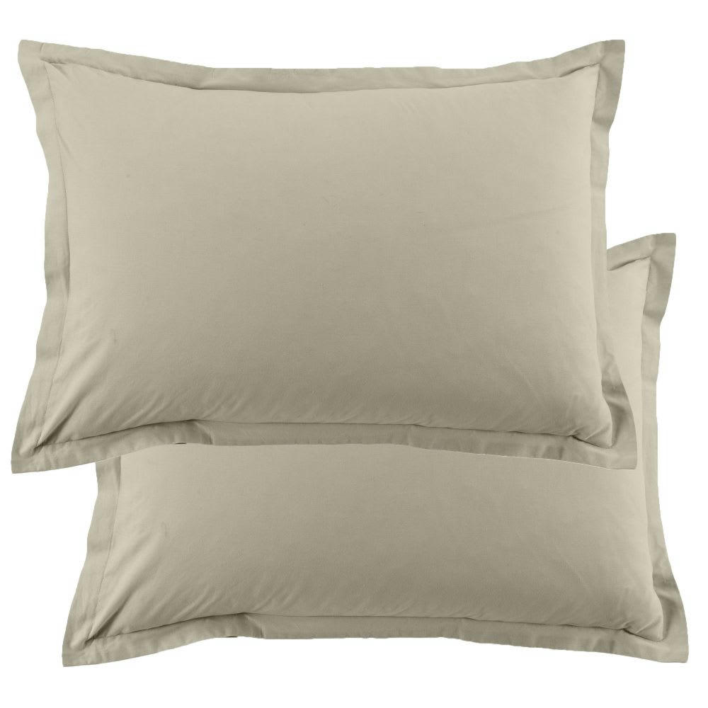 - Lot de 2 taies d'oreiller rectangles coton beige latte 50x70 cm