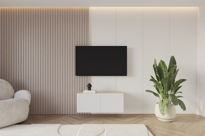 Szafka RTV z frezowanymi frontami wisząca ZENO-W - 100x40x40 cm - Biały