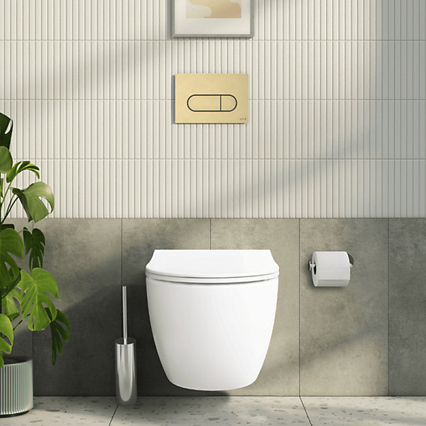 Pack WC suspendu VITRA Sento blanc mat   bâti autoportant V-Fix Core   Plaque Round or brossé