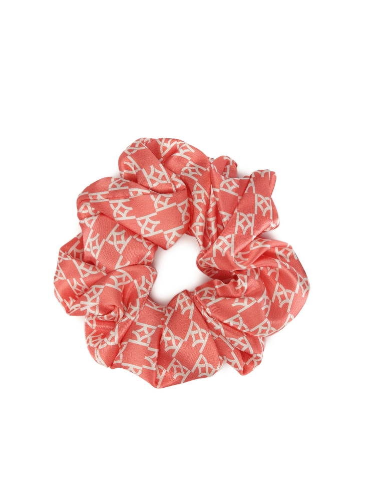 Red scrunchie in white monograms