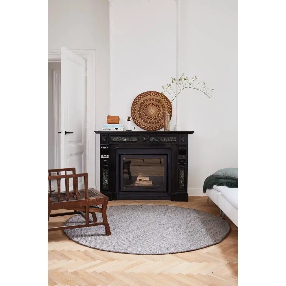 Eva interior Rond vloerkleed wol Antraciet - Cobble Stone - 180 x 180 cm