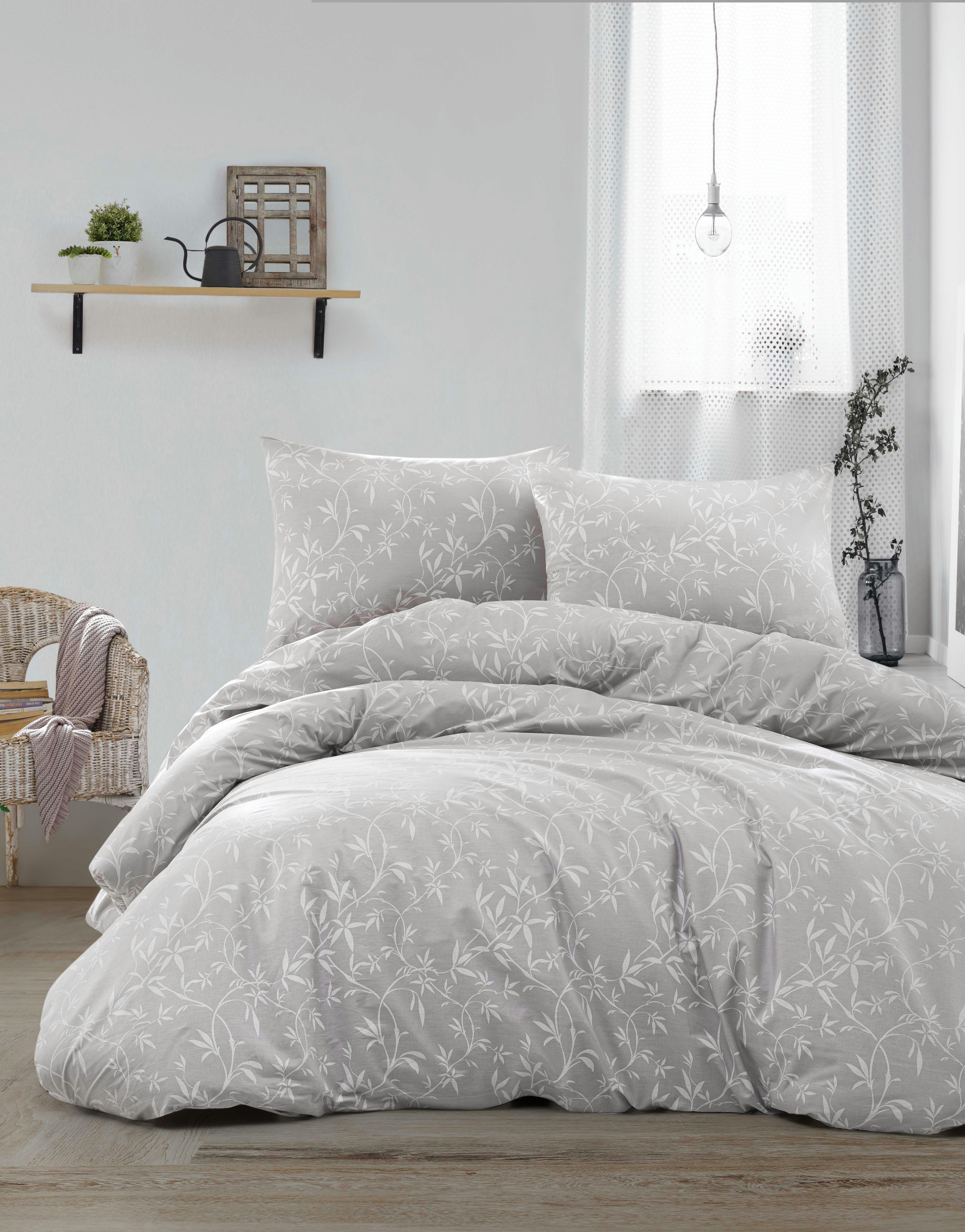 DANTE GRIS - Parure housse de couette 140x200 cm et 1 taie d'oreiller 65x65 cm