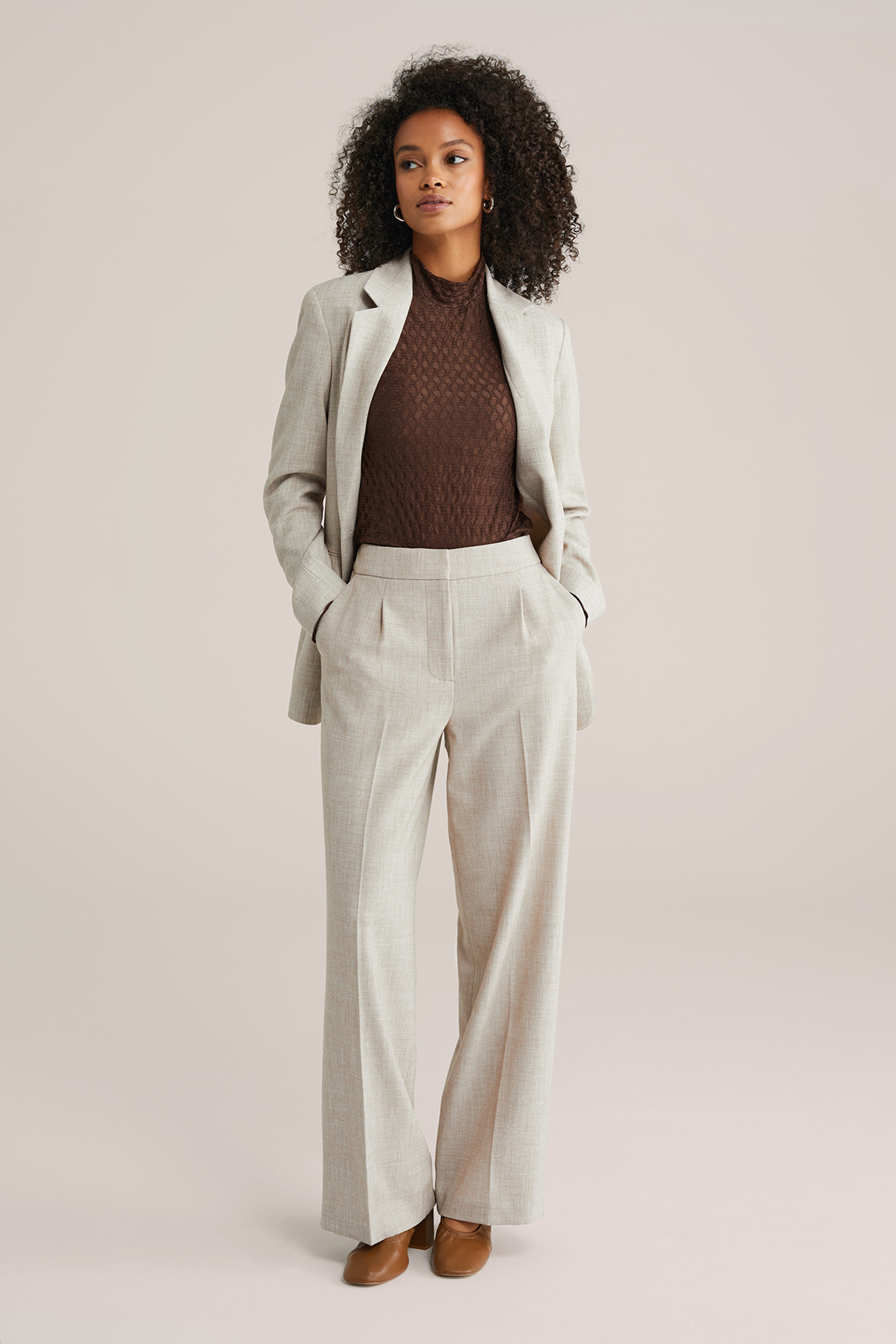 Dames wide leg pantalon met structuur