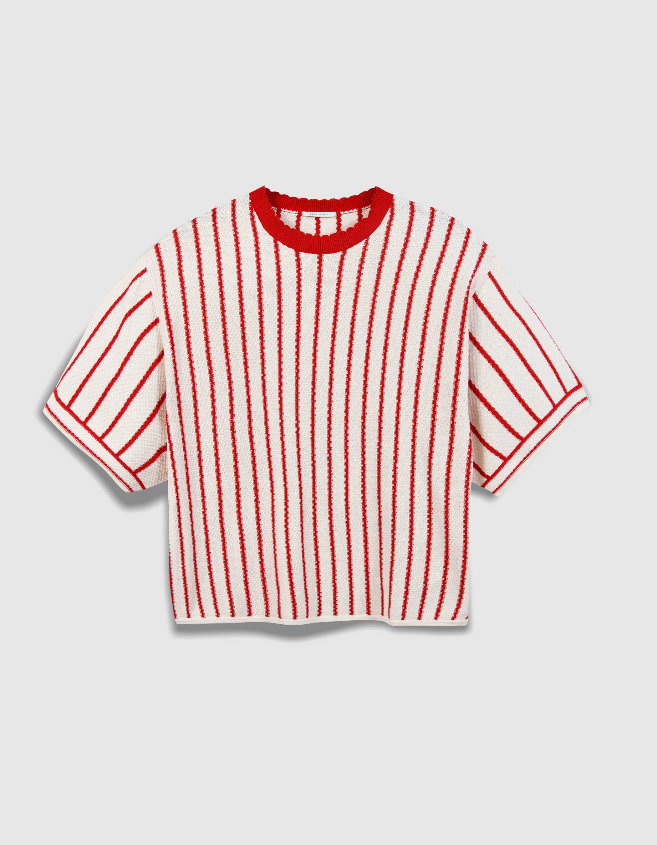 Tee-shirt blanc tricot coton bio rayures rouges Femme