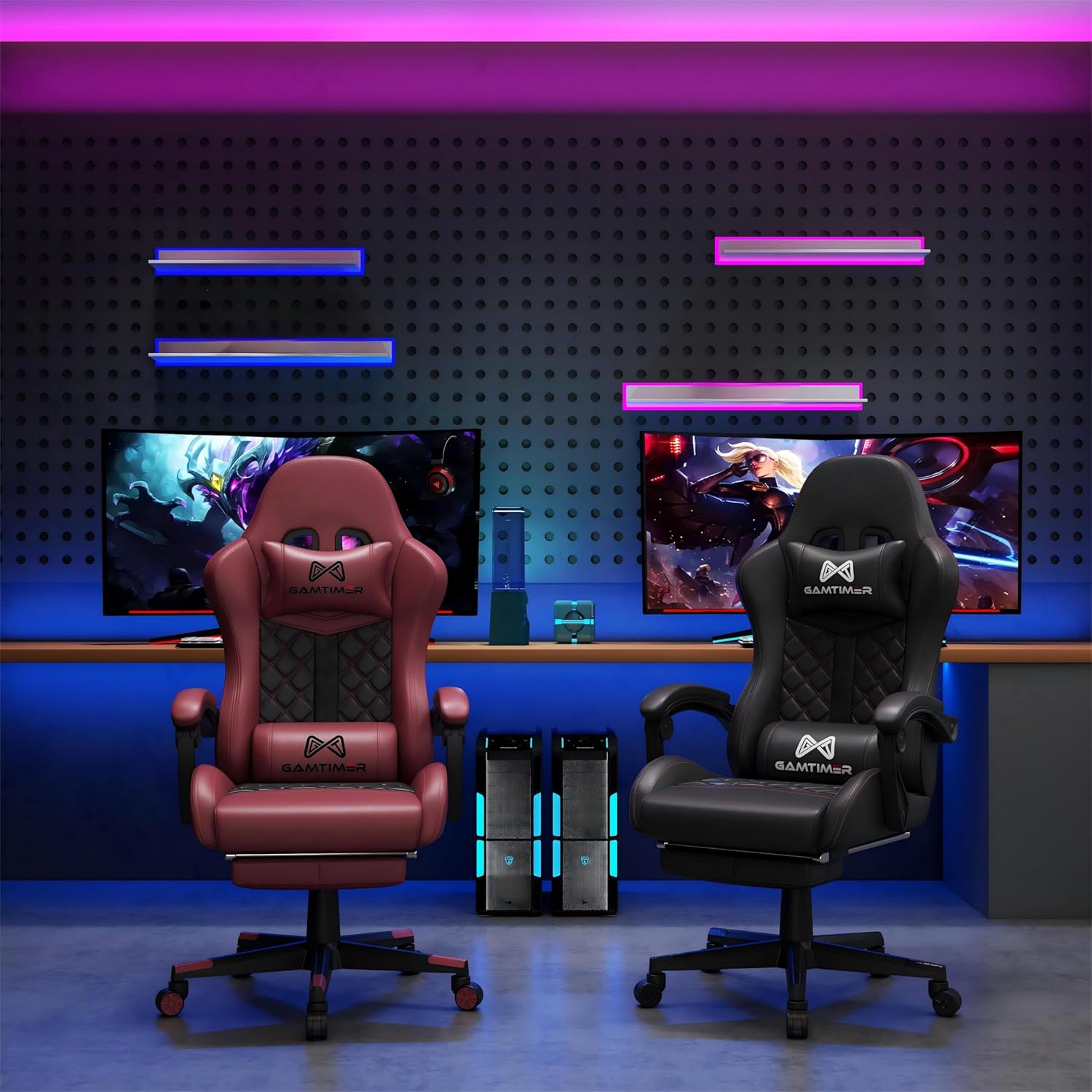 Gamtimer Gaming Chair, 400 lbs Adult Chair, High Back Computer Chair with Footrest and Linked Armrests, Office Video Game Chair with Lumbar Support (Black)