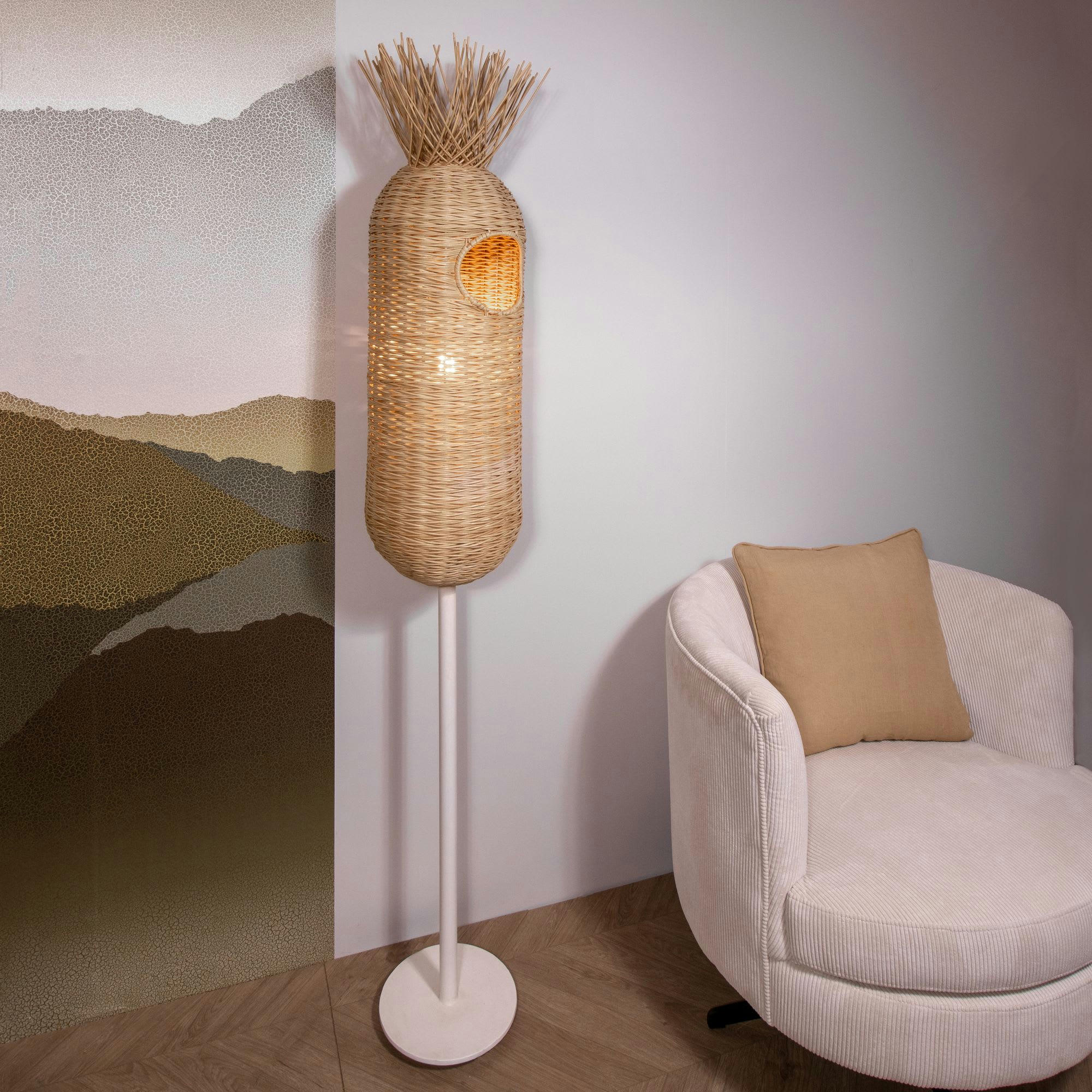 ARECA - Lampadaire en osier pied en métal h165cm