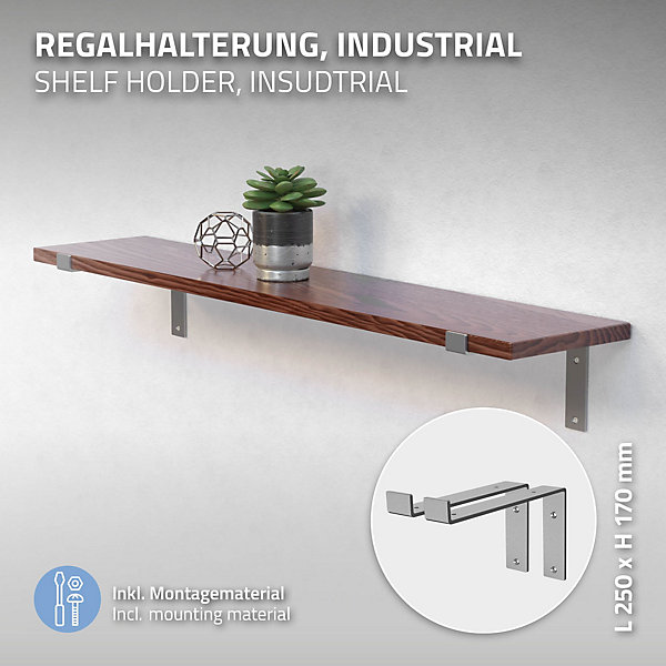 Lot de 2 Equerres d'Etagere murale support robuste en métal gris