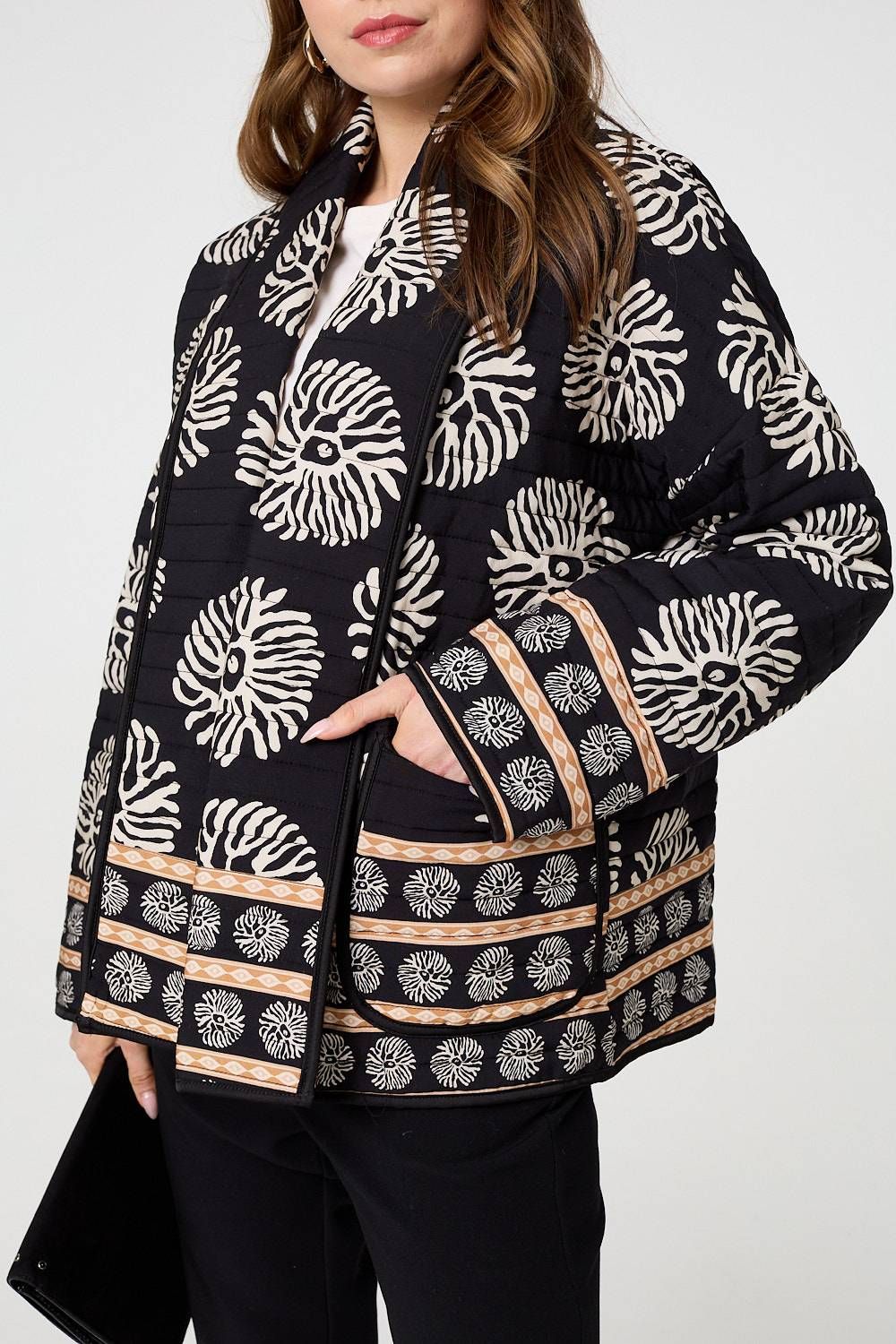 Izabel London Printed Padded Open Front Jacket