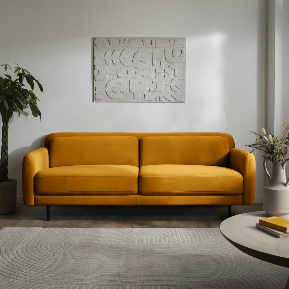 HANI - Canapé 3 places en velours jaune moutarde