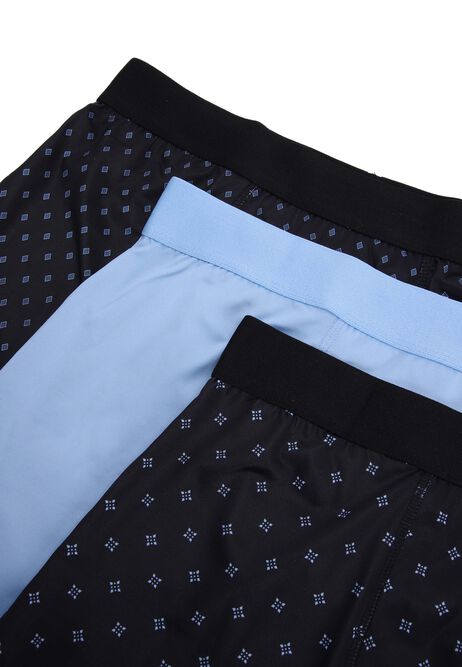 Mens 3pk Navy Geo Print Hipster Trunks
