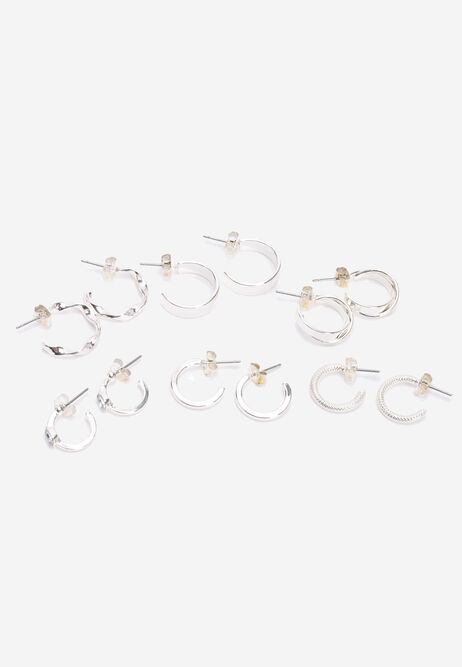 Womens 6pk Silver Mini Hoop Earrings