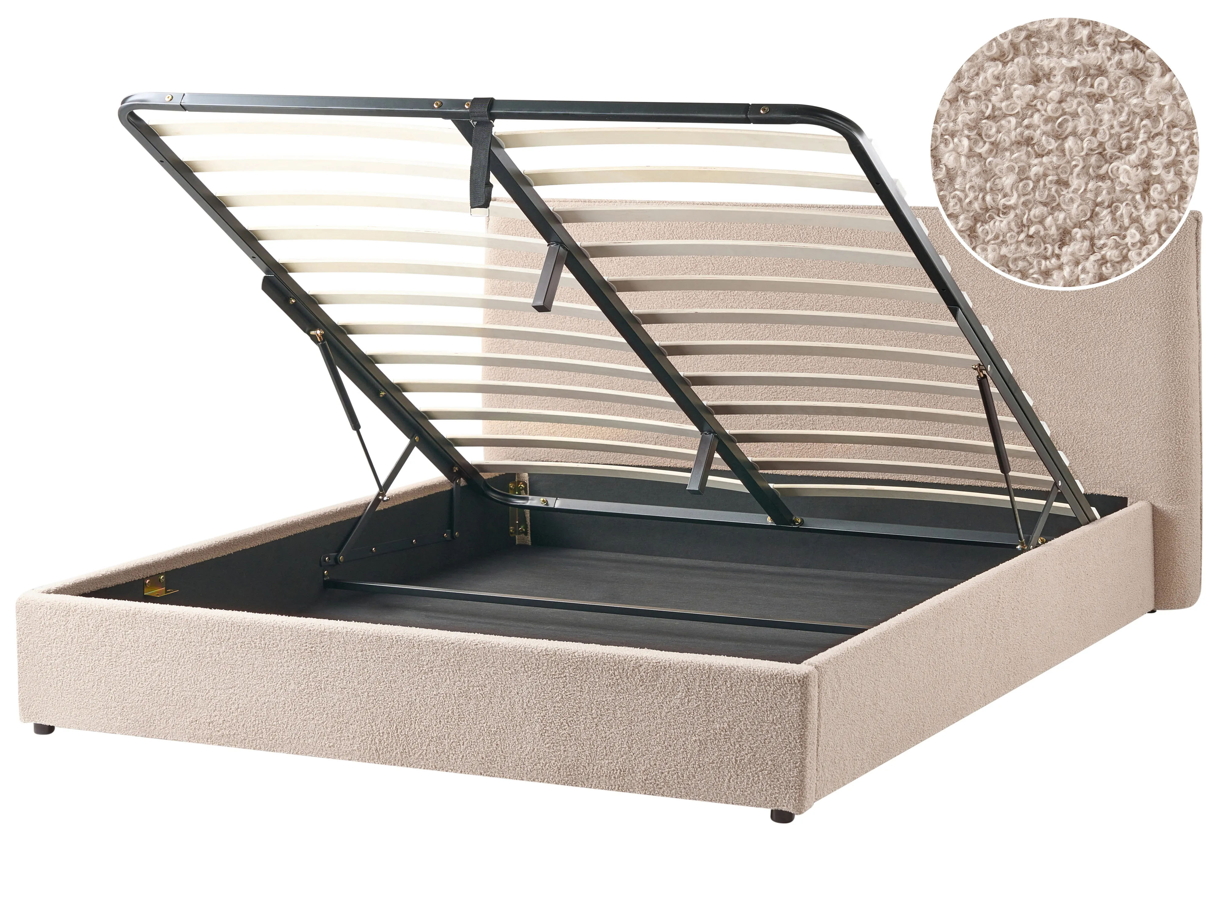 Ottoman Bed Boucle LAVAUR 180 x 200 cm (EU Super King) Taupe