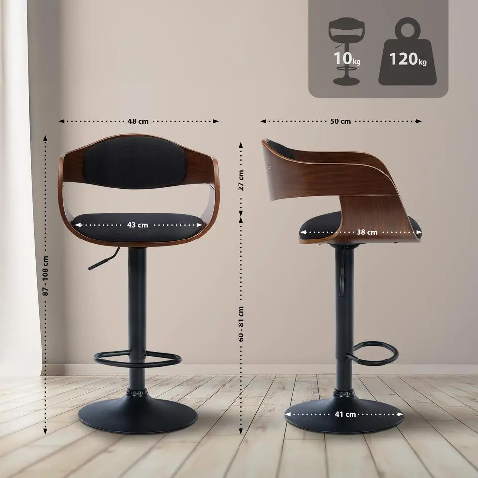 CLP Set van 2 Barkruk Kingston mat zwart Frame - Stof - walnoot/zwart