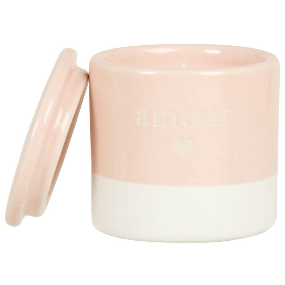 - Bougie parfumée en céramique blanche et rose